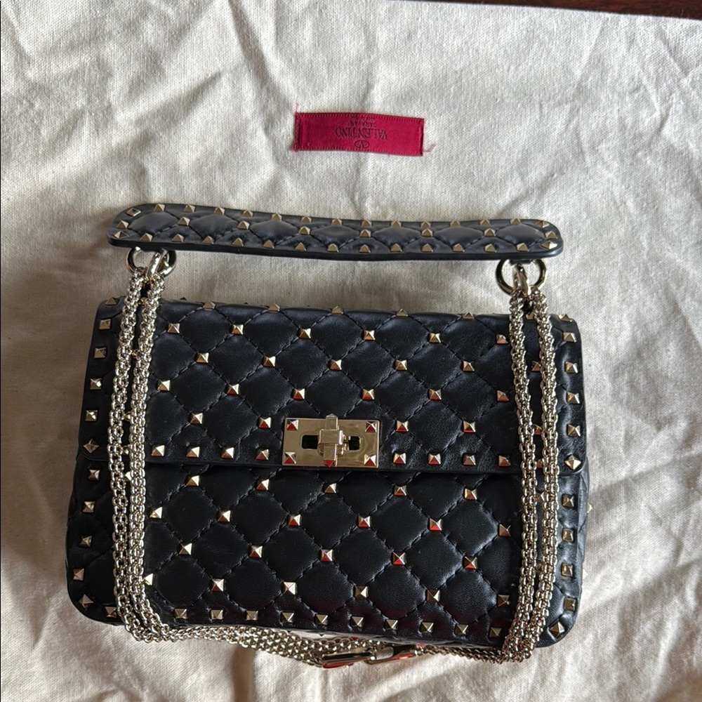 Valentino Garavani Black Quilted Nappa Rock-stud cross body Bag